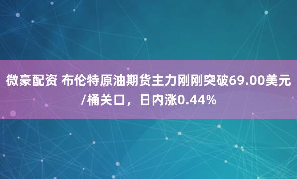 微豪配资 布伦特原油期货主力刚刚突破69.00美元/桶关口，日内涨0.44%