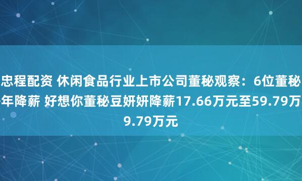 忠程配资 休闲食品行业上市公司董秘观察：6位董秘去年降薪 好想你董秘豆妍妍降薪17.66万元至59.79万元